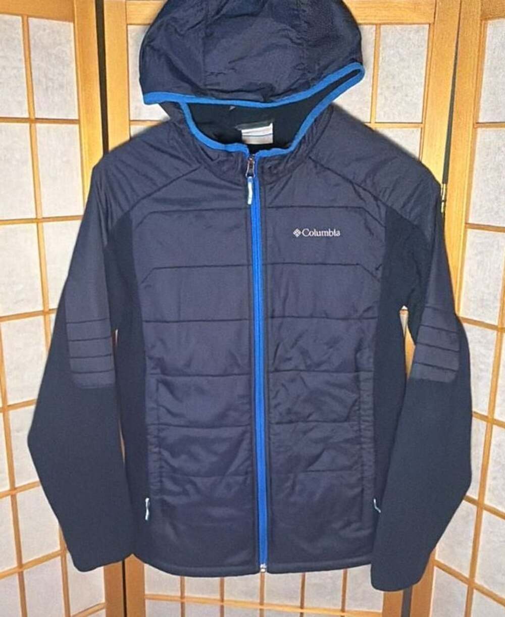 Columbia Fast Trek Hybrid Jacket Size L (14/16) Blue Black Hooded